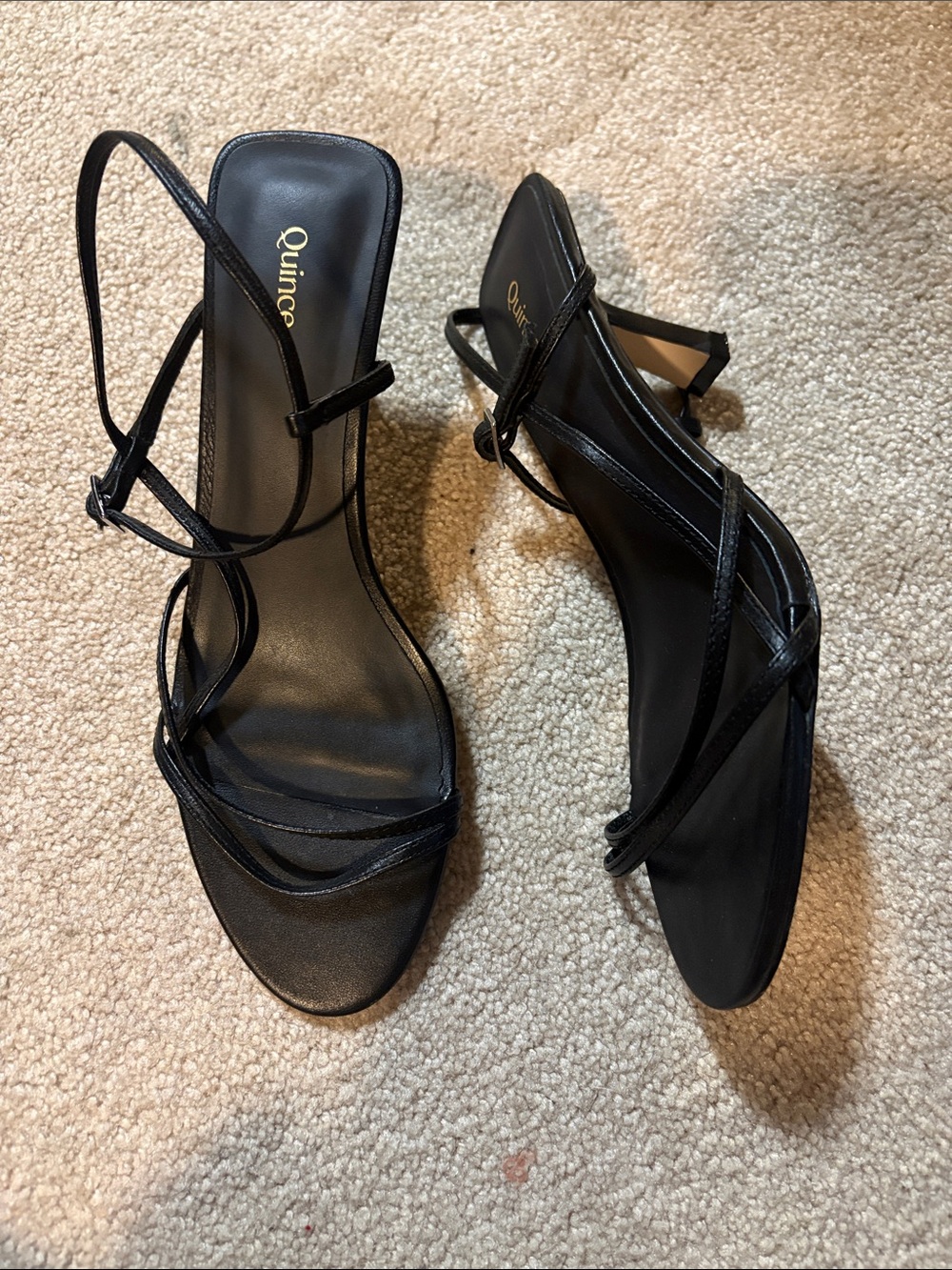 Quince Black Strappy Low Heeled Sandals